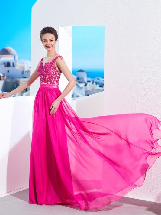 Train Sweep/Brush Sleeveless Neck A-Line/Princess Sheer Applique Chiffon Dresses