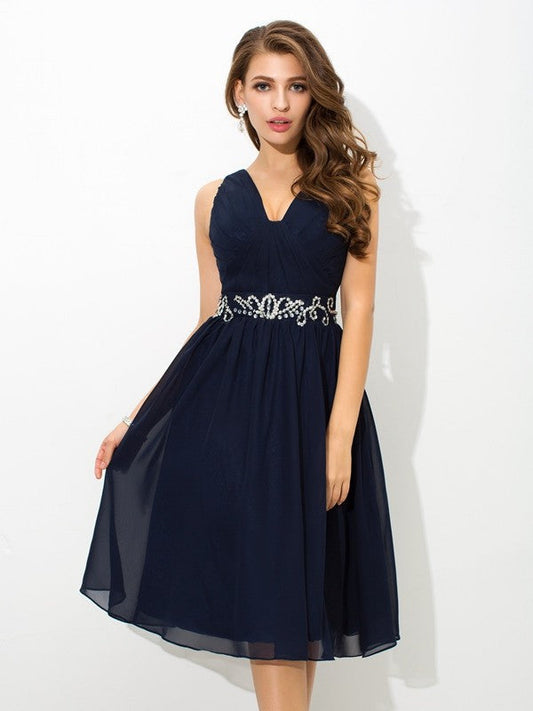 A-Line/Princess Straps Beading Sleeveless Homecoming Dresses Short Chiffon Myah Cocktail Dresses