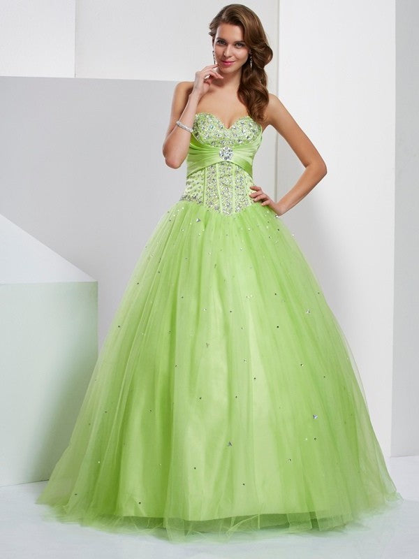 Ball Beading Sweetheart Long Sleeveless Gown Tulle Quinceanera Dresses