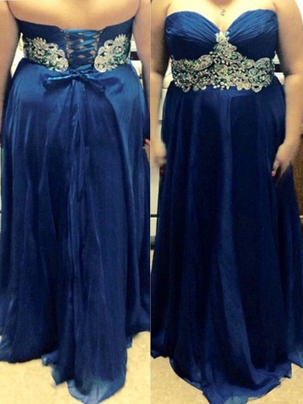 Beading A-Line/Princess Sleeveless Sweetheart Chiffon Floor-Length Plus Size Dresses