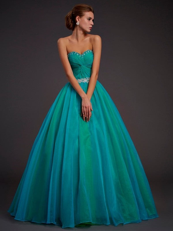 Beading Ball Long Sweetheart Gown Sleeveless Organza Quinceanera Dresses