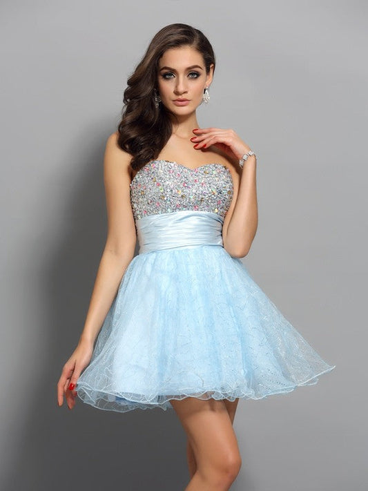 A-Line/Princess Sweetheart Beading Sleeveless Short Homecoming Dresses Chiffon Corinne Cocktail Dresses