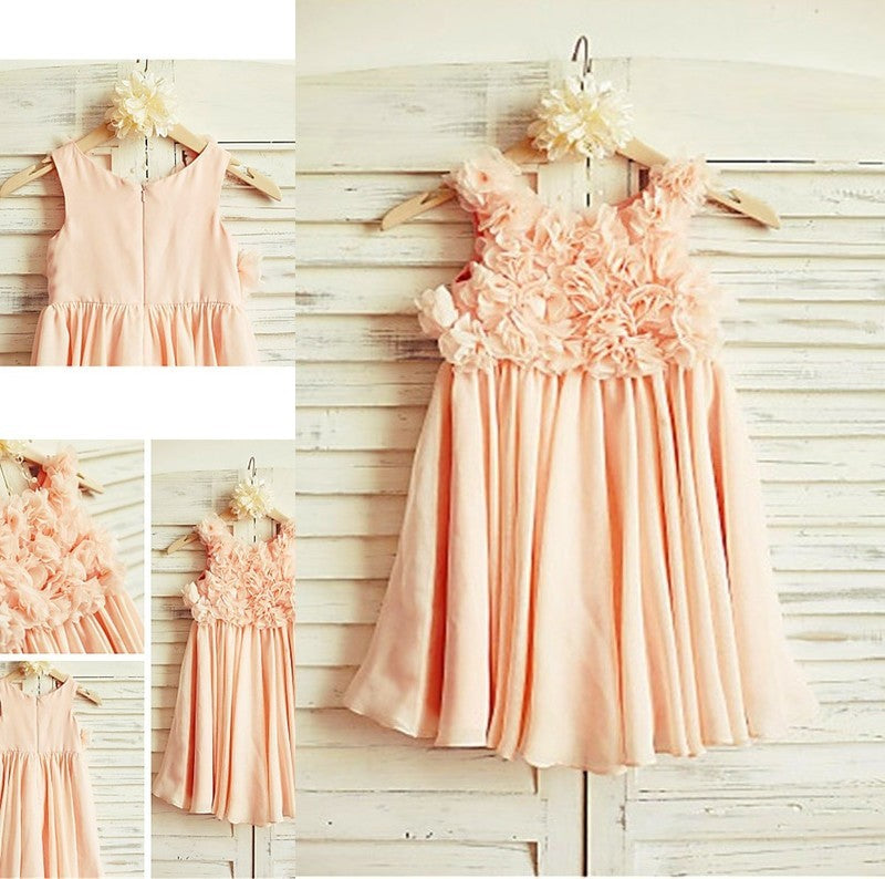 Straps Chiffon Tea-Length Ruched Sleeveless A-line/Princess Flower Girl Dresses