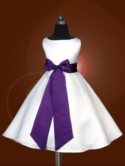 Sleeveless Scoop Bowknot A-line/Princess Long Satin Flower Girl Dresses