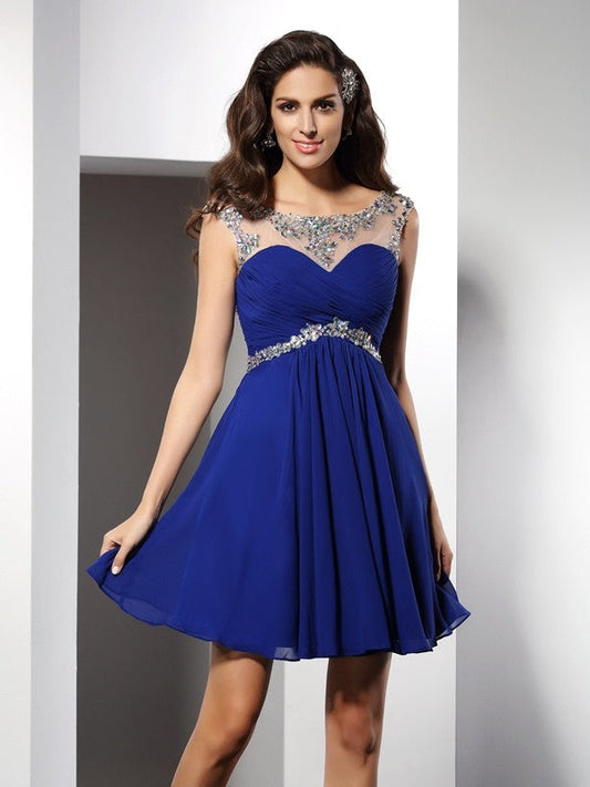 A-Line/Princess Scoop Julie Homecoming Dresses Beading Sleeveless Short Chiffon Cocktail Dresses