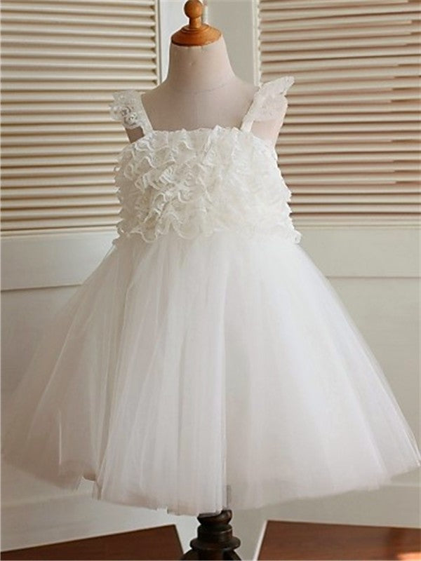 A-line/Princess Organza Sleeveless Straps Ruffles Tea-Length Flower Girl Dresses