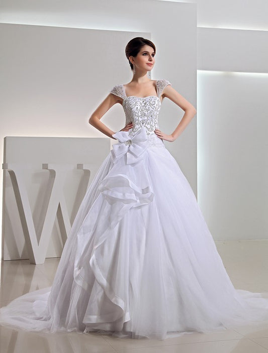 Gown Long Embroidery Beading Ball Organza Bowknot Wedding Dresses