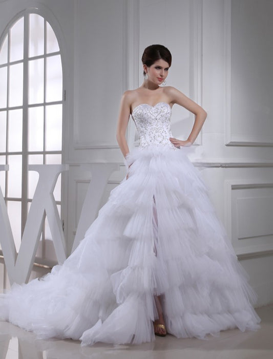 Beading A-Line/Princess Sweetheart Sleeveless Satin Wedding Dresses