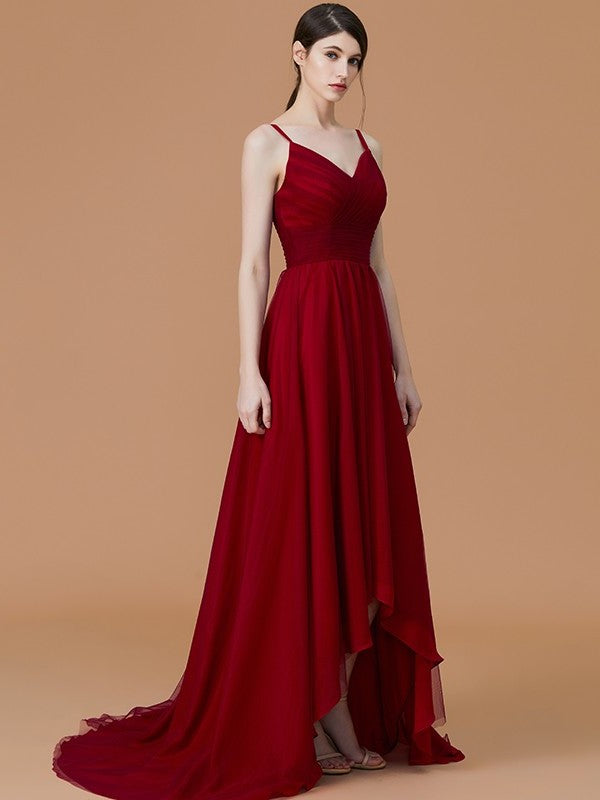 Asymmetrical Ruffles Straps A-Line/Princess Spaghetti Sleeveless Chiffon Bridesmaid Dresses