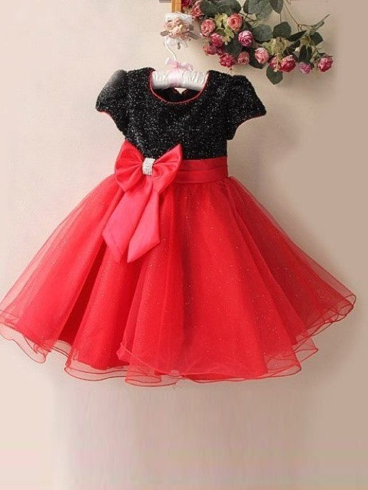 Scoop Bowknot Short A-line/Princess Long Organza Sleeves Flower Girl Dresses