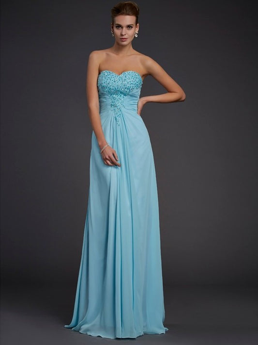 Beading Sleeveless Sheath/Column Sweetheart Long Chiffon Dresses