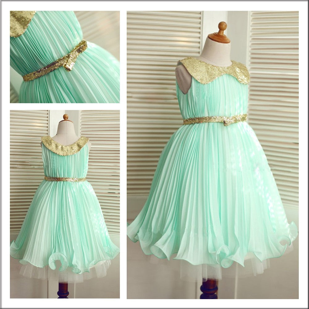 A-Line/Princess Long Scoop Sequin Chiffon Sleeveless Flower Girl Dresses