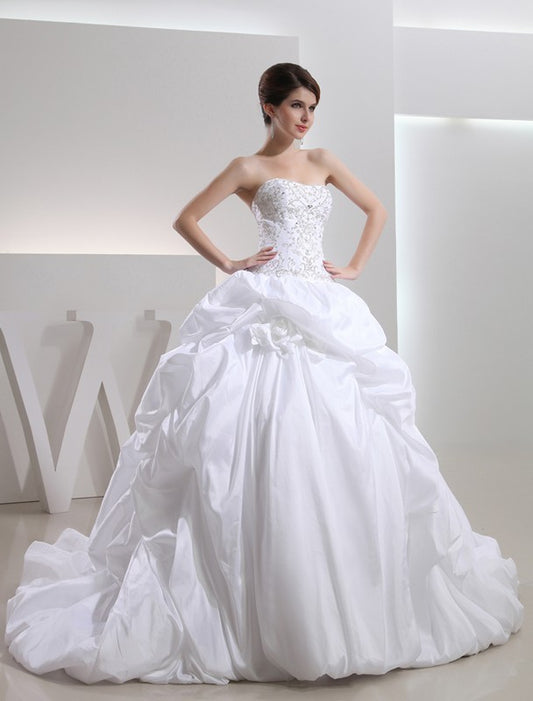 Long Ball Beading Gown Sleeveless Taffeta Wedding Dresses