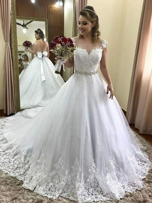 Sleeveless Ball Court Sweetheart Gown Train Beading Tulle Wedding Dresses