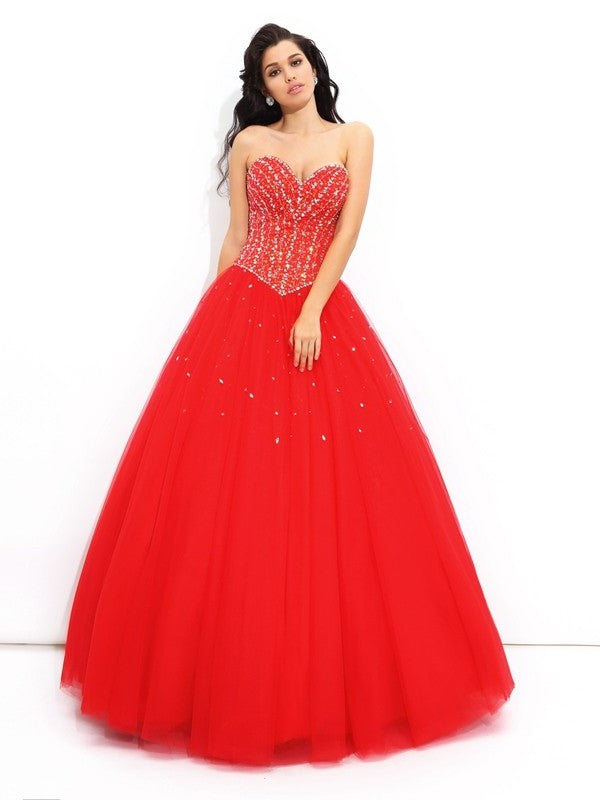 Sleeveless Beading Ball Long Sweetheart Gown Net Quinceanera Dresses