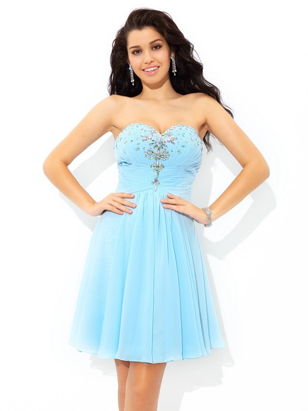 A-Line/Princess Carly Sweetheart Beading Sleeveless Short Homecoming Dresses Chiffon Cocktail Dresses