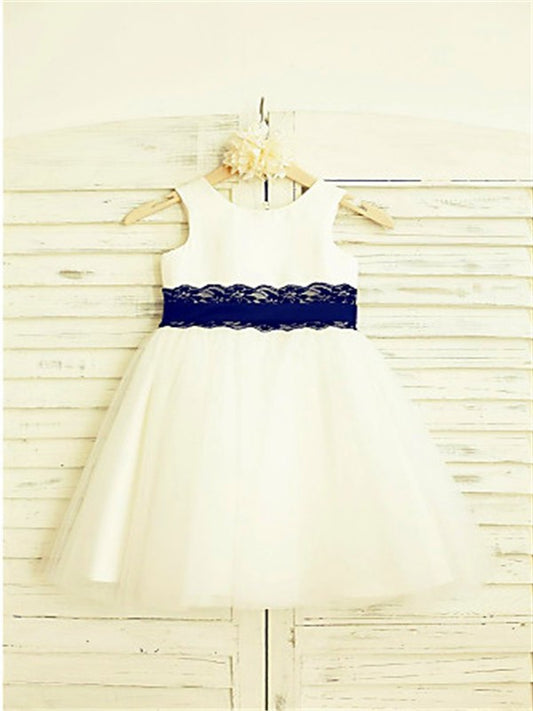 A-line/Princess Tea-Length Lace Sleeveless Scoop Tulle Flower Girl Dresses