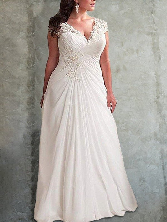 Plus Lace Sweetheart Sleeveless Empire Sweep/Brush Chiffon Train Size Wedding Dresses