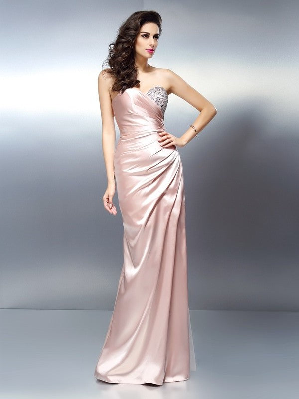 Trumpet/Mermaid Sleeveless Long Sweetheart Beading Elastic Woven Satin Dresses