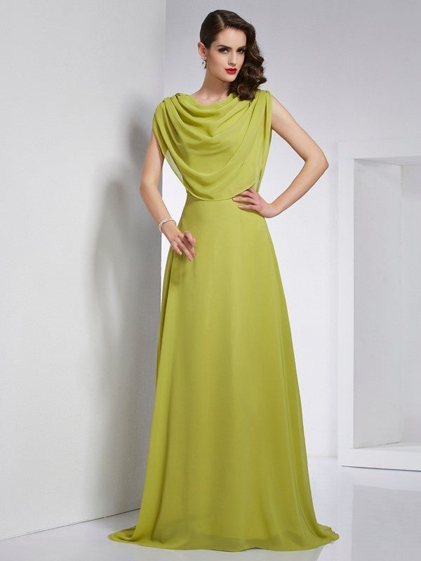 A-Line/Princess Pleats Sleeveless Neck High Long Chiffon Dresses