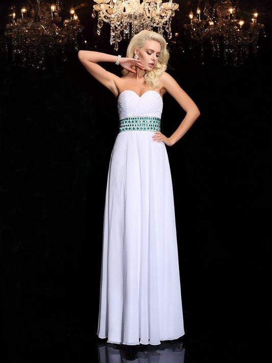 Sweetheart A-line/Princess Sleeveless Rhinestone Long Chiffon Dresses