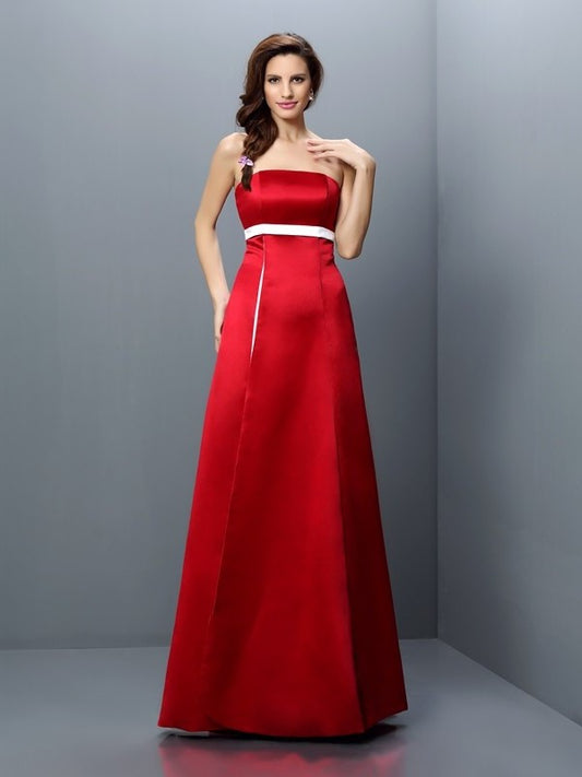 Sleeveless Long Strapless Sash/Ribbon/Belt A-Line/Princess Satin Bridesmaid Dresses