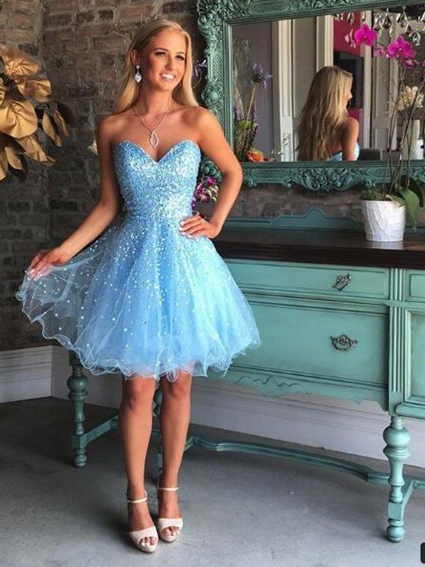 Sweetheart A-Line/Princess Net Sleeveless Beading Short/Mini Dresses