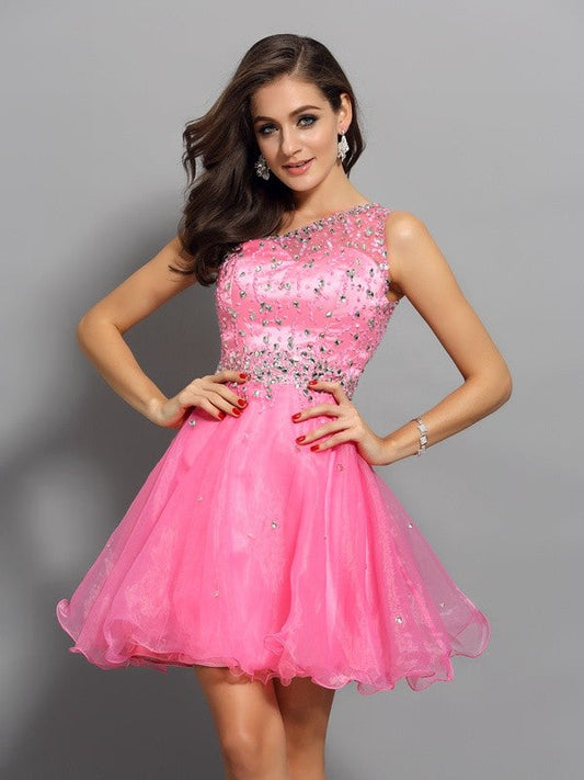 Homecoming Dresses A-Line/Princess One-Shoulder Ruffles Sleeveless Short Organza Cocktail Marina Dresses