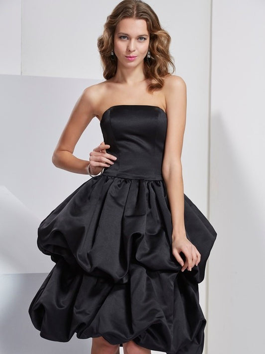 Strapless Short A-Line/Princess Sleeveless Satin Bridesmaid Dresses