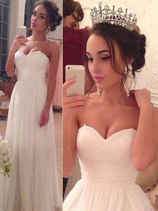 A-Line/Princess Sleeveless Sweetheart Chiffon Ruffles Floor-Length Wedding Dresses