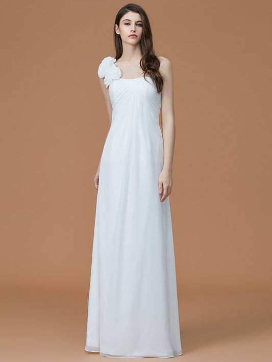 Floor-Length One-Shoulder A-Line/Princess Hand-Made Flower Sleeveless Chiffon Bridesmaid Dresses