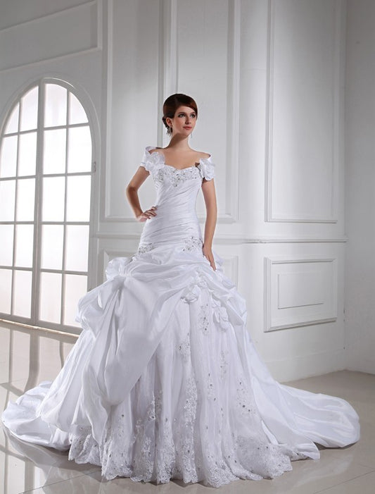 Beading Long Sweetheart Sleeveless Taffeta Wedding Dresses