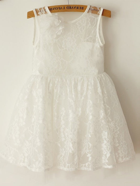 Sleeveless Straps Knee-Length Tulle A-Line/Princess Lace Flower Girl Dresses