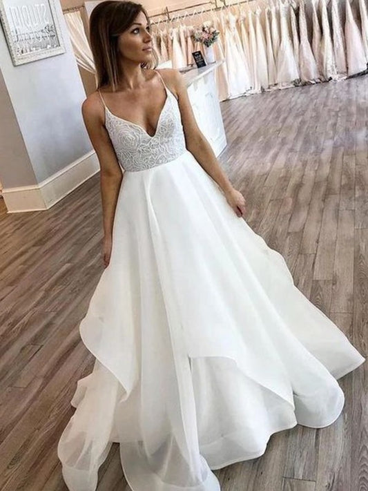 Train Sweep/Brush Ruffles Spaghetti Straps Chiffon A-Line/Princess Sleeveless Wedding Dresses