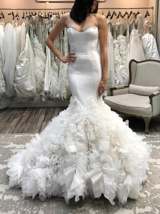 Sleeveless Trumpet/Mermaid Court Train Sweetheart Satin Wedding Dresses