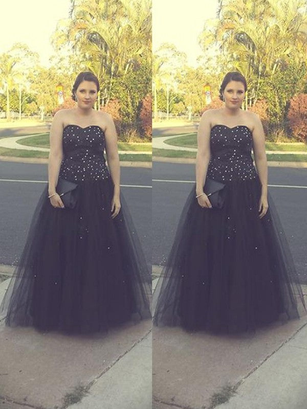 Ball Floor-Length Beading Sleeveless Gown Sweetheart Tulle Plus Size Dresses