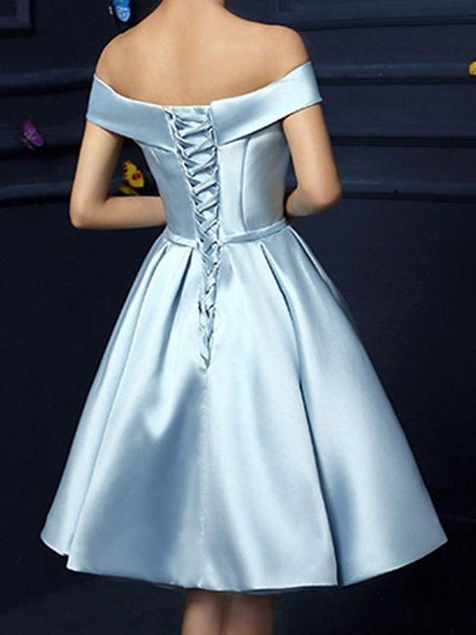 Off-the-Shoulder Bowknot Satin A-Line/Princess Sleeveless Knee-Length Dresses