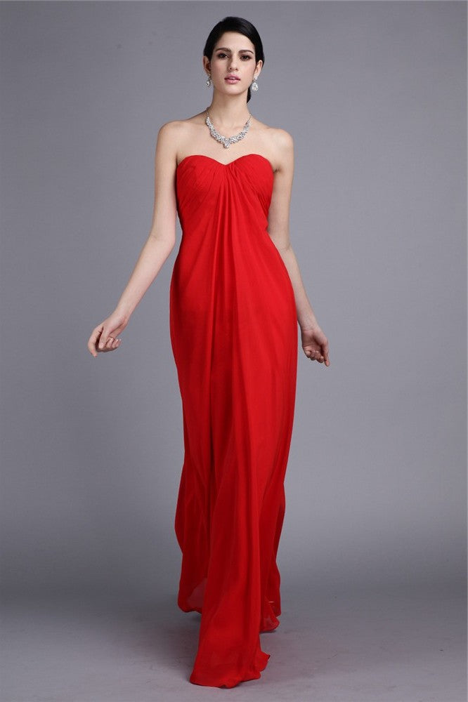 Sheath/Column Pleats Sleeveless Strapless Long Chiffon Dresses