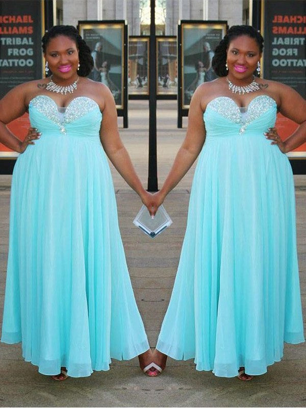 Beading Floor-Length A-Line/Princess Sweetheart Sleeveless Chiffon Plus Size Dresses