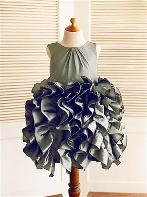 Ball Ruffles Straps Gown Tulle Sleeveless Tea-Length Flower Girl Dresses