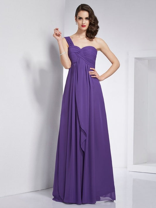 Sleeveless A-Line/Princess Pleats One-Shoulder Long Chiffon Dresses