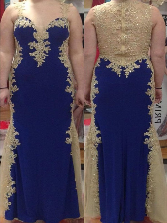 Applique Floor-Length Sheath/Column Elastic Satin Straps Woven Sleeveless Plus Size Dresses