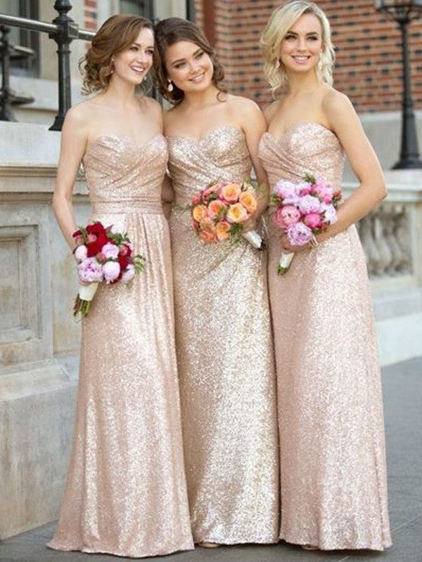 Sleeveless Floor-Length Sweetheart A-Line/Princess Sequins Bridesmaid Dresses