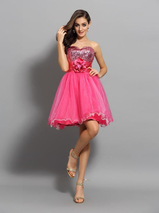 Homecoming Dresses A-Line/Princess Sweetheart Ruffles Sleeveless Short Net Elisabeth Cocktail Dresses