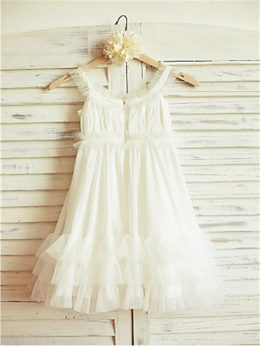 Straps Chiffon Ruffles Tea-Length A-line/Princess Sleeveless Flower Girl Dresses