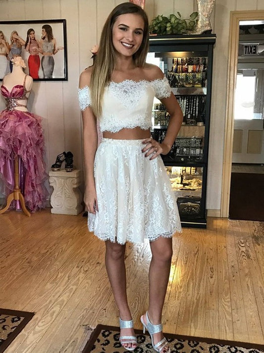 Lace Off-the-Shoulder A-Line/Princess Short/Mini Sleeveless Two Piece Dresses