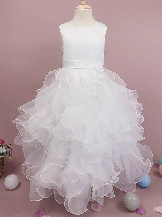 Organza Tea-Length A-Line/Princess Scoop Ruffles Sleeveless Flower Girl Dresses