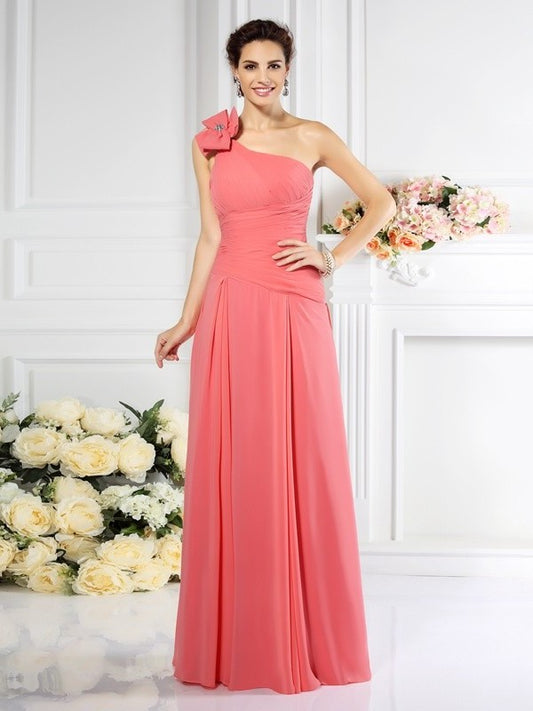 Sleeveless One-Shoulder Long Pleats A-Line/Princess Chiffon Bridesmaid Dresses