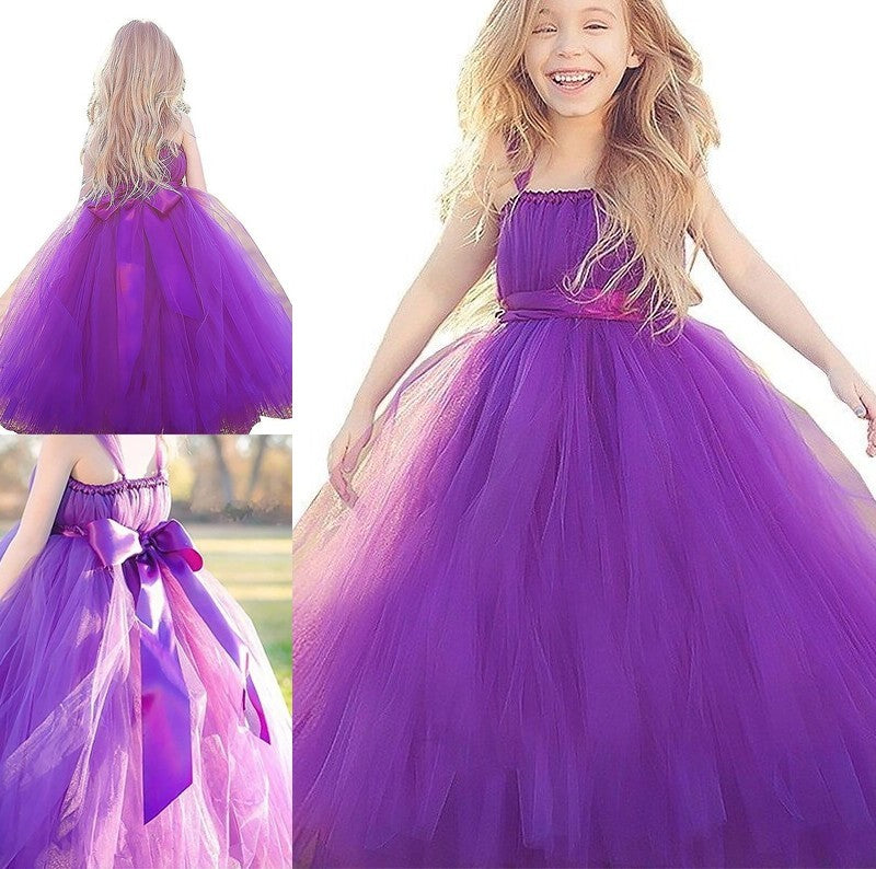 Gown Floor-Length Bowknot Ball Sleeveless Tulle Straps Flower Girl Dresses