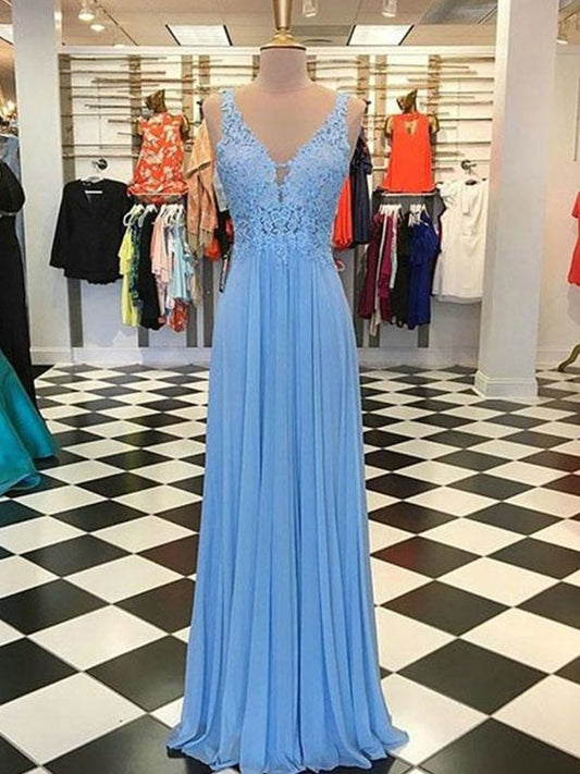 A-Line/Princess Floor-Length Sleeveless Spaghetti Straps Applique Chiffon Dresses